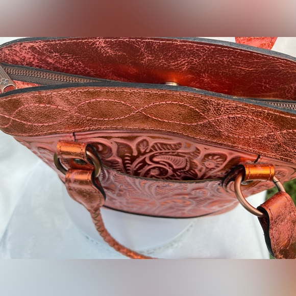 Patricia Nash Zorita Satchel Metallic Burnished Tooled Leather Purse - Picture 5 of 14
